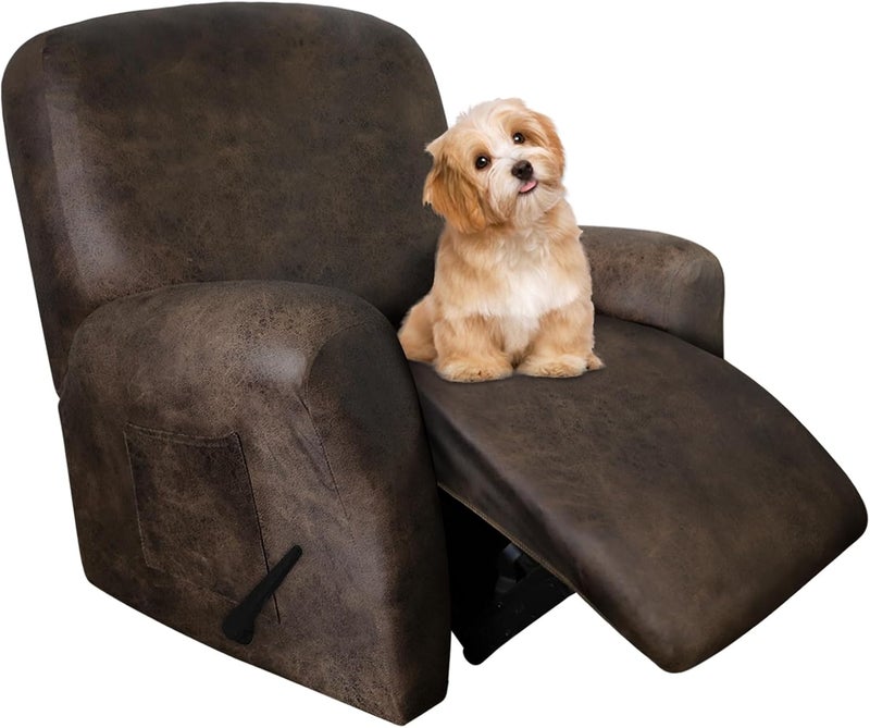 molasofa Leather Like Recliner Chair Covers - Large Lazy Boy Recliner Chair Covers for Reclining Chair 4 Pieces Washable Recliner Slip Covers That Stay in Place (Dark Brown - Image 1